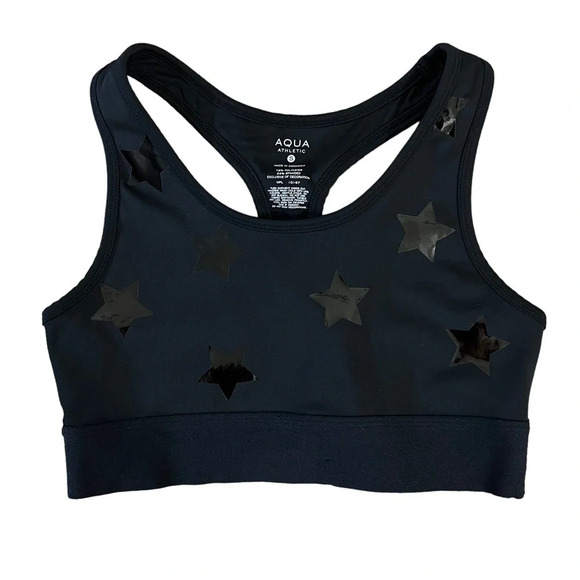 Aqua Black Sports Bra Star Pattern Size Small Athletic Stretch Yoga Workout Gym - Picture 1 of 4